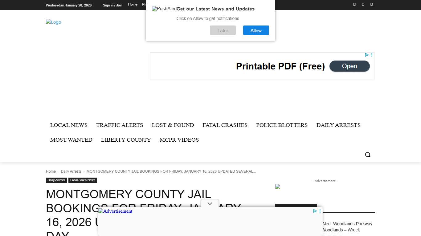 MONTGOMERY COUNTY JAIL BOOKINGS FOR FRIDAY, JANUARY 16, 2026 UPDATED SEVERAL TIMES A DAY- montgomery county police reporter